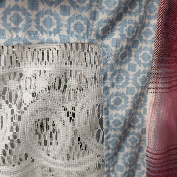 3624 Size XL Upcycled Kim Rogers Button Down Shirt in Pink and Blue With Lace. - Picture 9 of 13